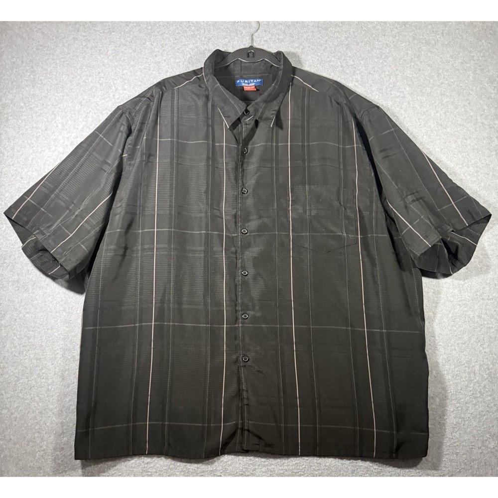 Puritan Mens Black Plaid Button Up Shirt Short Sleeve 3XL